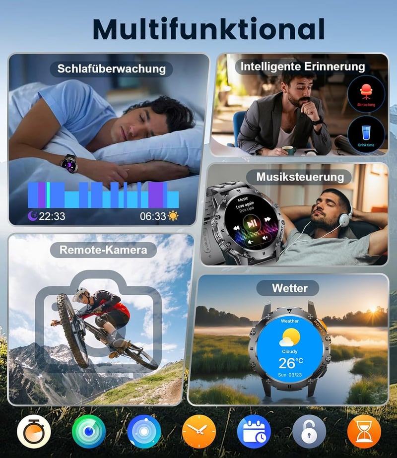LIGE Katonai Smartwatch 1.43" AMOLED Kijelző 500mAh Akkumulátor 110+ Sportmód IP68 Vízálló