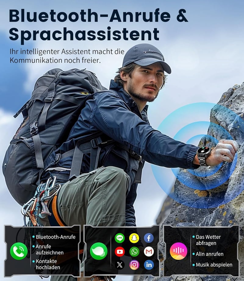 LIGE Katonai Smartwatch 1.43" AMOLED Kijelző 500mAh Akkumulátor 110+ Sportmód IP68 Vízálló