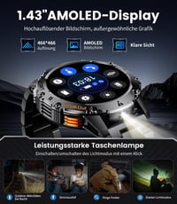 LIGE Katonai Smartwatch 1.43" AMOLED Kijelző 500mAh Akkumulátor 110+ Sportmód IP68 Vízálló 2