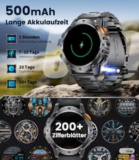 LIGE Katonai Smartwatch 1.43" AMOLED Kijelző 500mAh Akkumulátor 110+ Sportmód IP68 Vízálló 6
