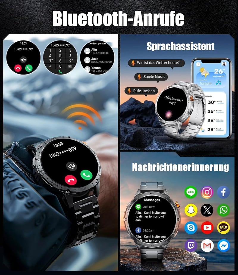 LIGE Katonai Smartwatch 1.75" AMOLED Kijelző, 110+ Sportmód, Pulzus/Alvásmonitor, IP68 Vízálló