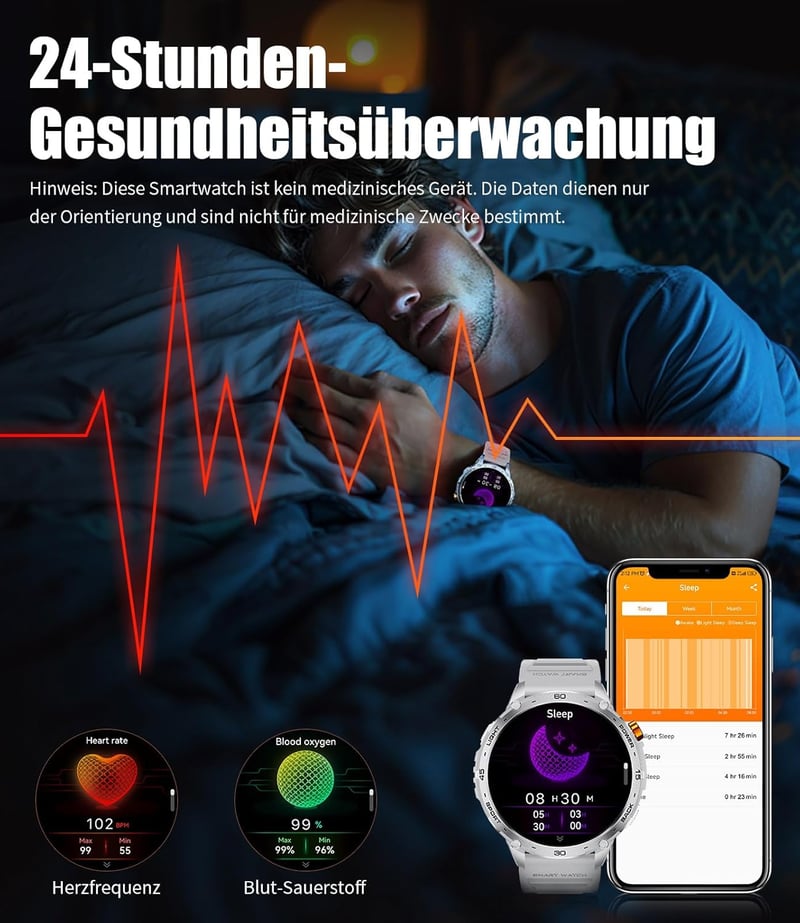 LIGE Katonai Smartwatch 1.75" AMOLED Kijelző, 110+ Sportmód, Pulzus/Alvásmonitor, IP68 Vízálló