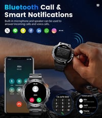 Pánske inteligentné hodinky LIGE Military s Bluetooth hovormi, 1,43" AMOLED displej, LED baterka, 530 mAh, 100+ športových režimov, merač tepu, vodotesnosť IP68, A 2