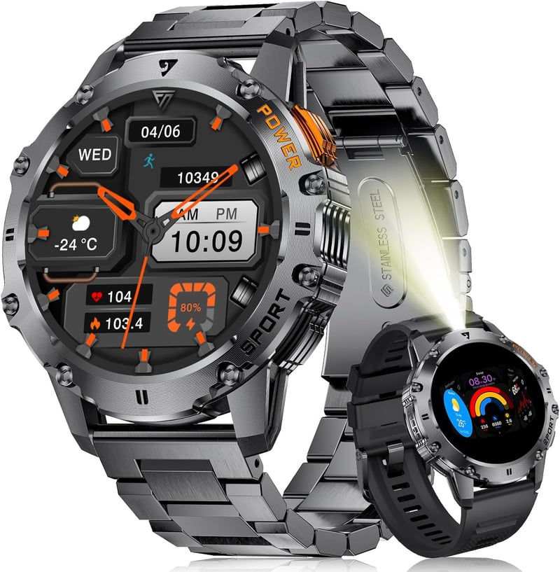 LIGE Military Smartwatch 1.43" AMOLED 500mAh Akkumulátor 110+ Sportmód Pulzusmérő IP68