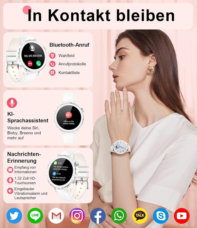 LIGE Női Okosóra Telefonos Funkcióval IP68 Vízálló Pulzusmérő Menstruációs Ciklus Nyomásmonitor
