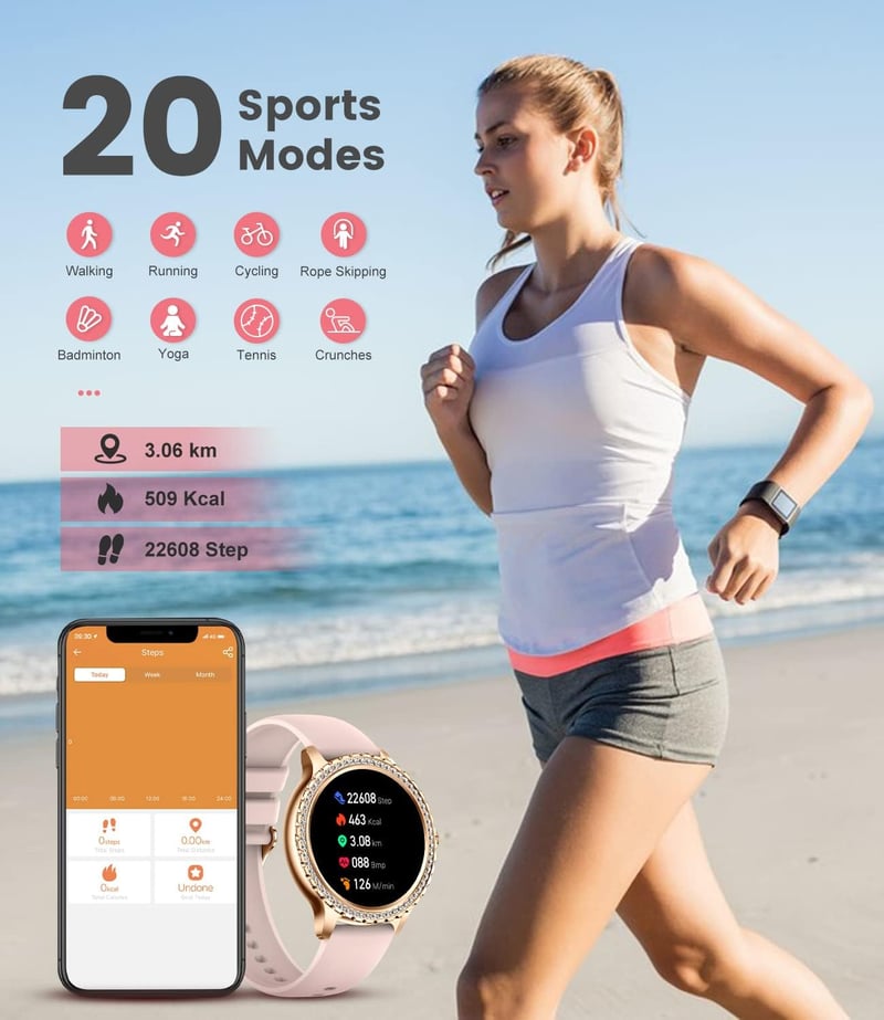 LIGE Okosóra Női 1.32" HD Kijelző 20 Sport Mód Szívritmus Vérnyomás Monitoros Fitness Óra