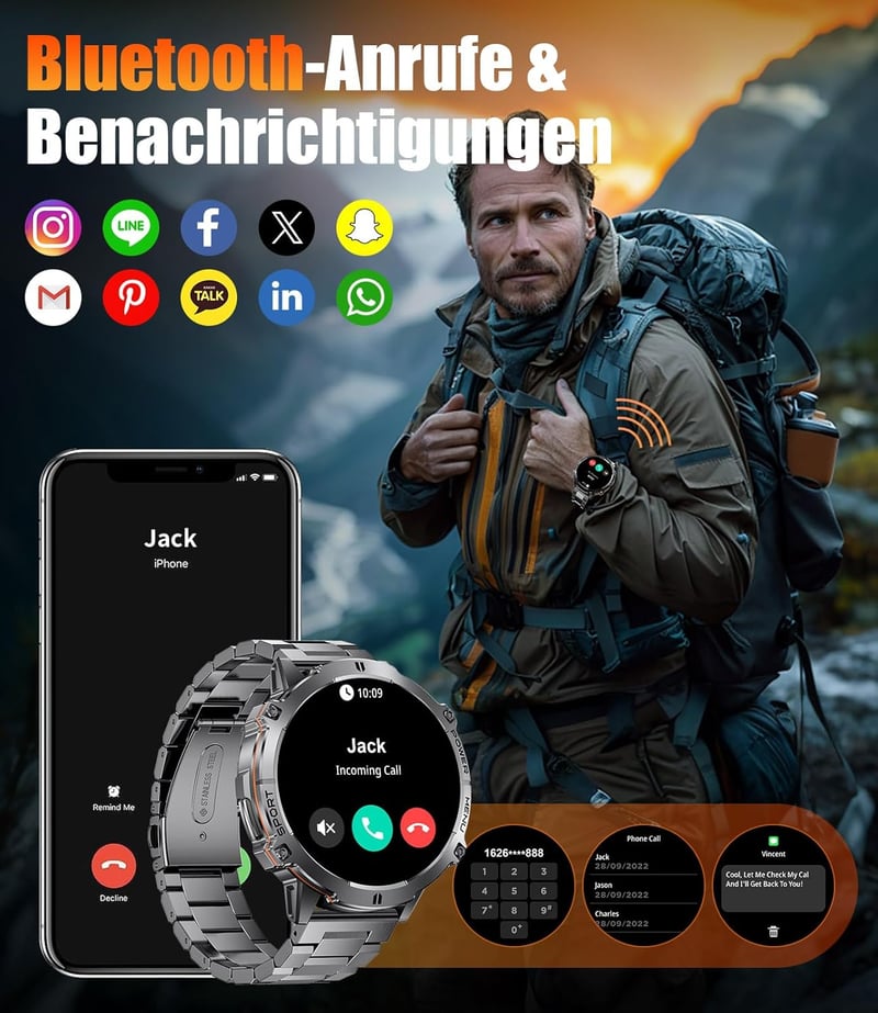 LIGE Smartwatch Férfi Okosóra 1.73" AMOLED Kijelző 110+ Sportmód IP68 Vízálló