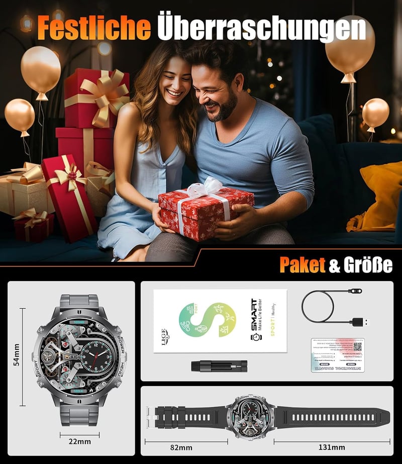 LIGE Smartwatch Férfi Okosóra 1.73" AMOLED Kijelző 110+ Sportmód IP68 Vízálló