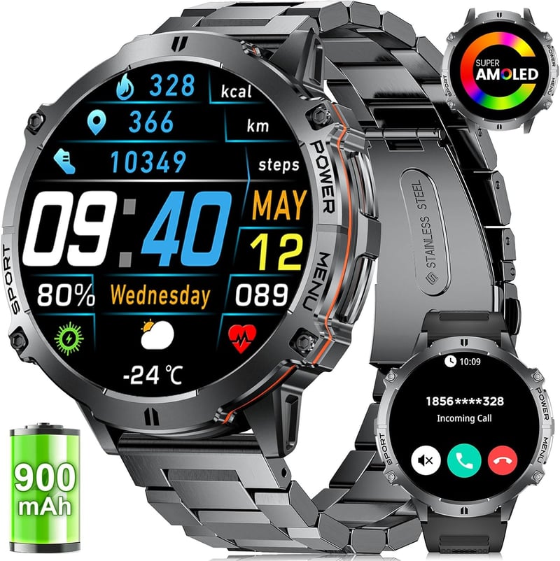 LIGE Smartwatch Férfi Okosóra 1.73" AMOLED Kijelző 110+ Sportmód IP68 Vízálló