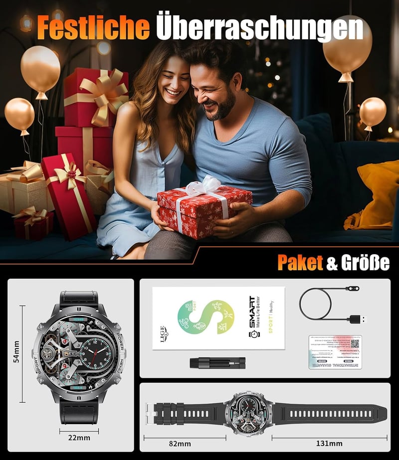 LIGE Smartwatch Férfi Okosóra 1.73" AMOLED Kijelző 110+ Sportmód IP68 Vízálló Pulzusmérő