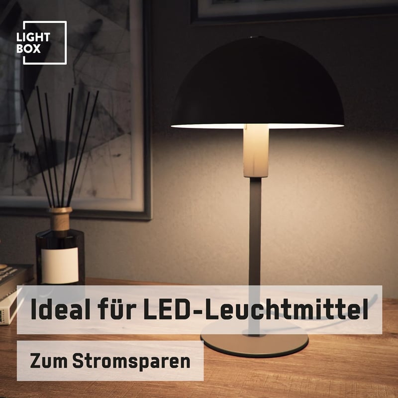 Lightbox Gomba Asztali Lámpa 36 cm, E14 LED, Fekete-Ezüst Fém, Irodai és Hálószobai Lámpa - 36 cm, Black