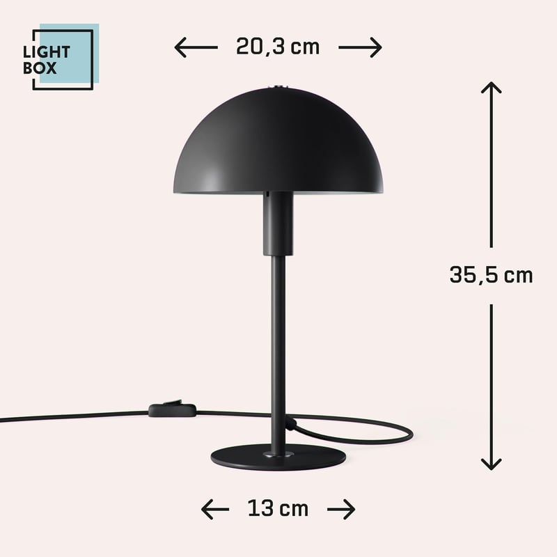 Lightbox Gomba Asztali Lámpa 36 cm, E14 LED, Fekete-Ezüst Fém, Irodai és Hálószobai Lámpa - 36 cm, Black