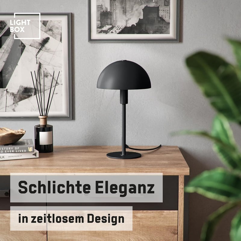Lightbox Gomba Asztali Lámpa 36 cm, E14 LED, Fekete-Ezüst Fém, Irodai és Hálószobai Lámpa - 36 cm, Black