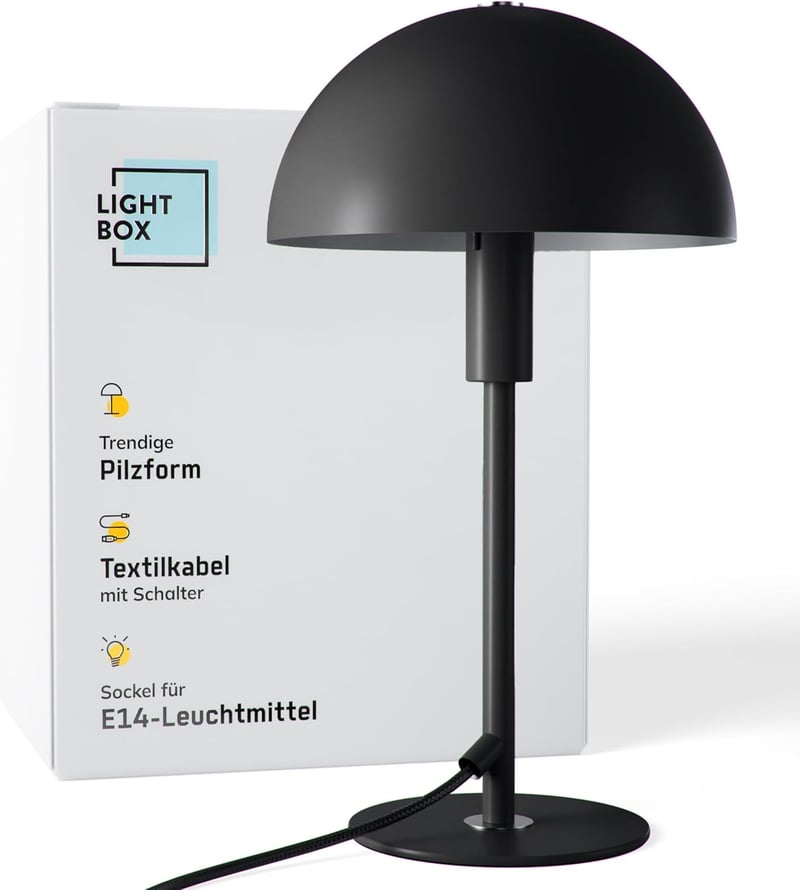 Lightbox Gomba Asztali Lámpa 36 cm, E14 LED, Fekete-Ezüst Fém, Irodai és Hálószobai Lámpa - 36 cm, Black