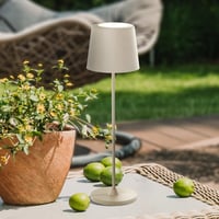 Lightbox LED stolna svjetiljka za unutarnju i vanjsku upotrebu, visina 37/23 cm, Ø 10 cm, bež, touch dimmer, USB punjenje, na baterije, prijenosna 1
