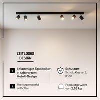 LED stropné bodové svietidlo Lightbox so 6 otočnými reflektormi, čierny kov, pätica GU10, do obývačky, kuchyne a spálne 6