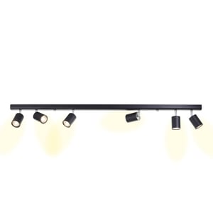 LED stropné bodové svietidlo Lightbox so 6 otočnými reflektormi, čierny kov, pätica GU10, do obývačky, kuchyne a spálne