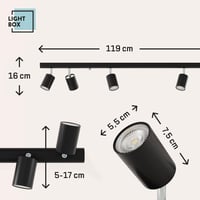 LED stropné bodové svietidlo Lightbox so 6 otočnými reflektormi, čierny kov, pätica GU10, do obývačky, kuchyne a spálne 3