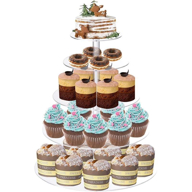 Lighterday 5-poschodový akrylový stojan na tortu na svadbu a narodeniny – servírovací podnos na cupcake, muffiny, makrónky a šišky, 1 ks