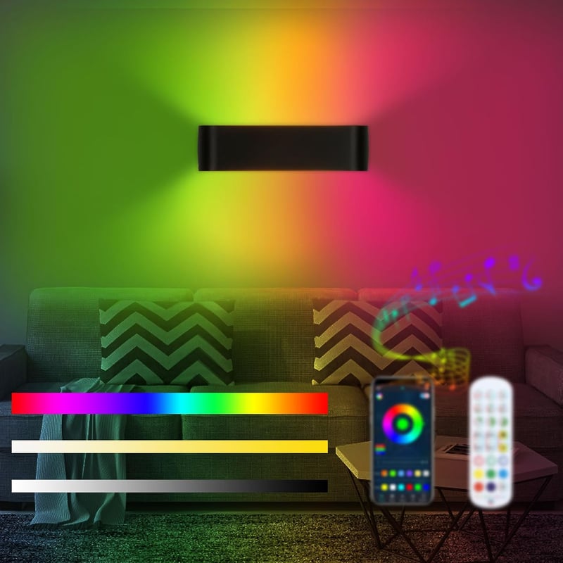 Lightess Smart RGB LED fali lámpa beltérre, dimmelhető fekete, távirányító app, 213 mód, 16 millió szín, zene hangszinkron