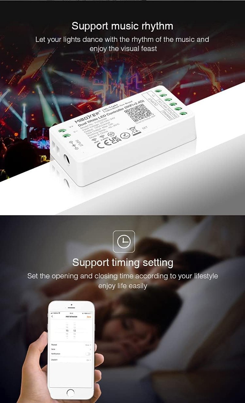 lighteu Miboxer Dual White WiFi LED szalag vezérlő Alexa Google Home hangvezérlés