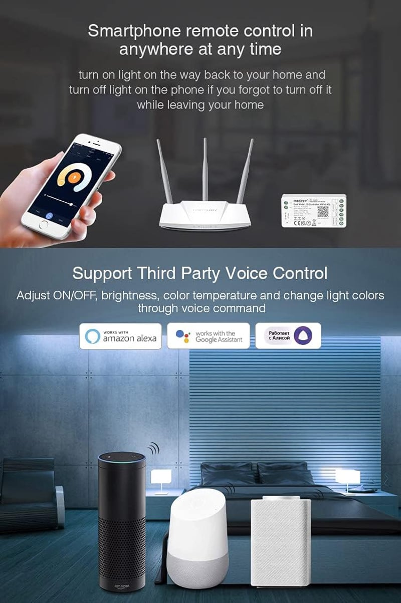 lighteu Miboxer Dual White WiFi LED szalag vezérlő Alexa Google Home hangvezérlés