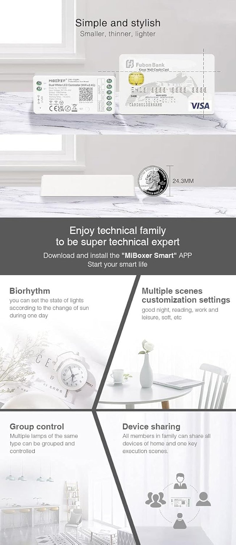 lighteu Miboxer Dual White WiFi LED szalag vezérlő Alexa Google Home hangvezérlés
