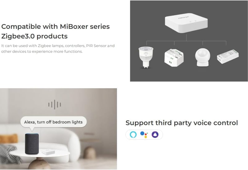 LIGHTEU Milight Miboxer Zigbee 3.0 Gateway - Okosotthon vezérlő központ, TUYA Smart APP támogatás, Bluetooth Mesh hangvezérlés, WiFi, okoste