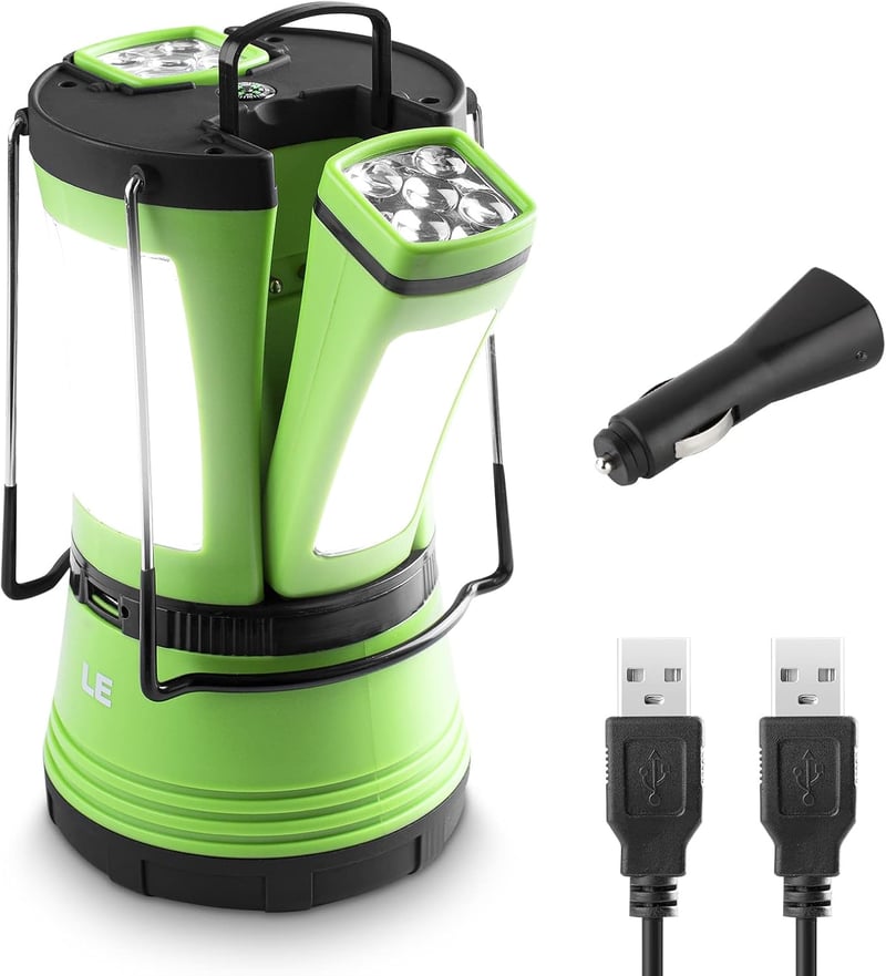 Lighting EVER 600 lumen LED kempinglámpa 2 levehető zseblámpával, USB és elemes, sátor és kültéri keresőlámpa áramszünethez
