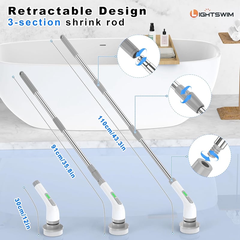 Lightswim 7 az 1-ben elektromos kefe 420 RPM, 2 sebességgel, hosszabbítókarral