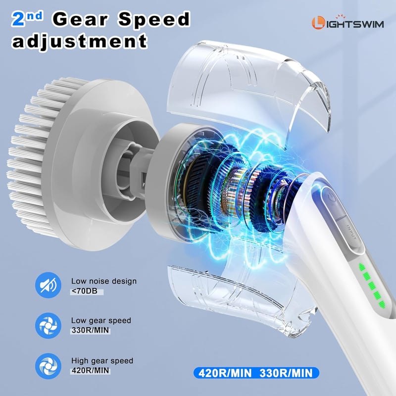 Lightswim 7 az 1-ben elektromos kefe 420 RPM, 2 sebességgel, hosszabbítókarral