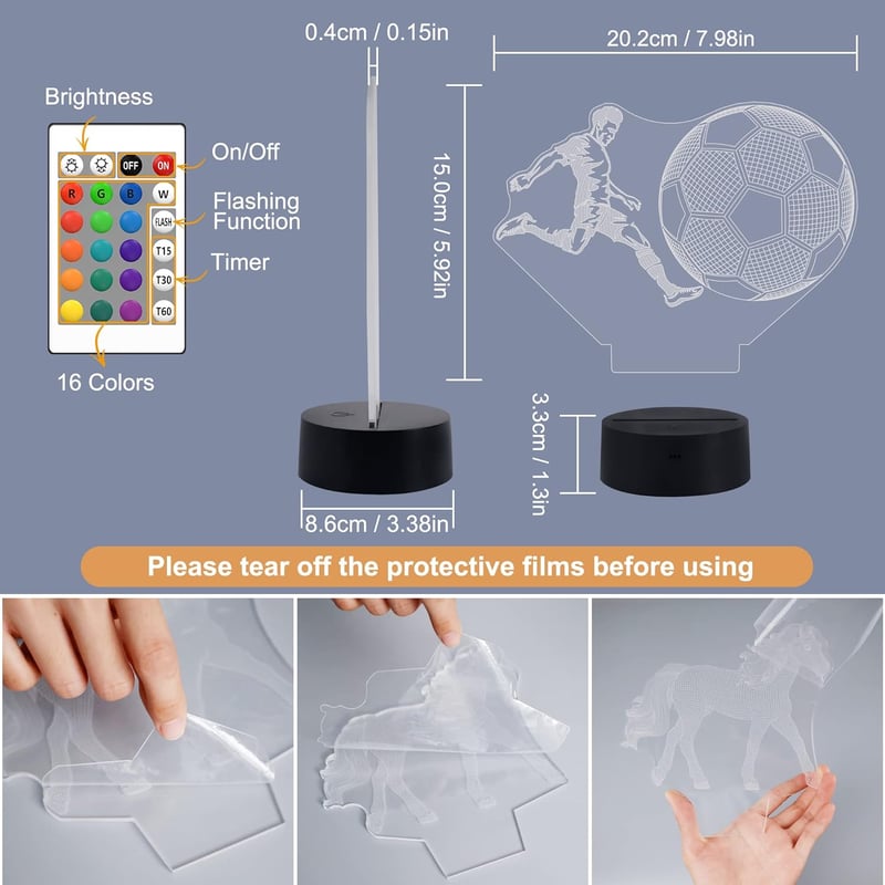 Lightzz Focilabda 3D LED Asztali Lámpa Távirányítóval 16 Szín Éjszakai Fény Fiúknak