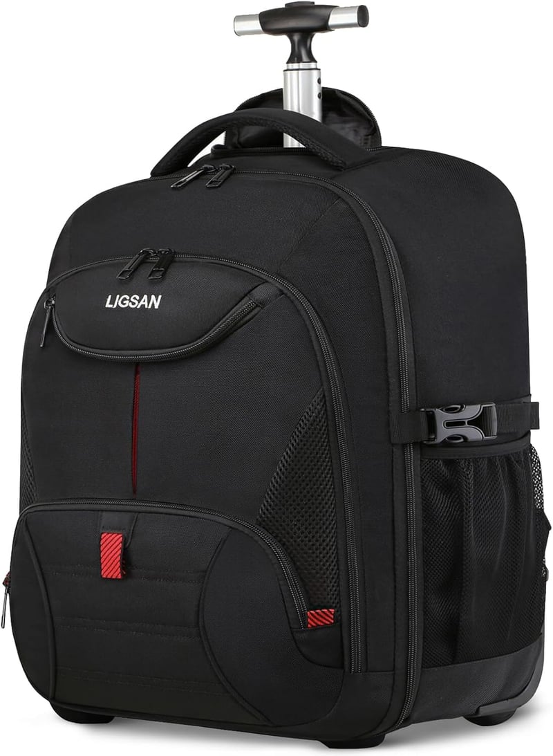 LIGSAN 17 hüvelykes laptop hátizsák kerekekkel utazáshoz fekete