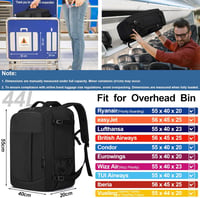 LIGSAN 55x40x20 cm Utazási Hátizsák Repülőgépes Kézipoggyász 44L Laptop Táska - Lufthansa 55x40x20cm-44L, Black 2