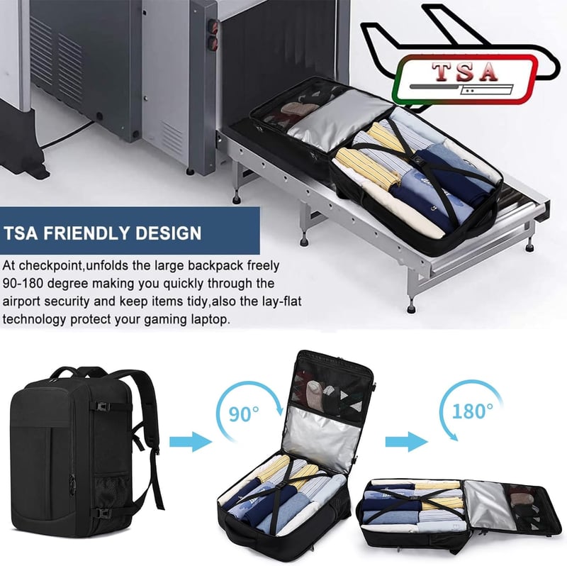LIGSAN 55x40x20 cm Utazási Hátizsák Repülőgépes Kézipoggyász 44L Laptop Táska - Lufthansa 55x40x20cm-44L, Black