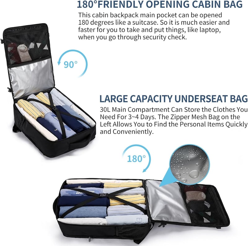LIGSAN 55x40x20 cm Utazási Hátizsák Repülőgépes Kézipoggyász 44L Laptop Táska - Lufthansa 55x40x20cm-44L, Black