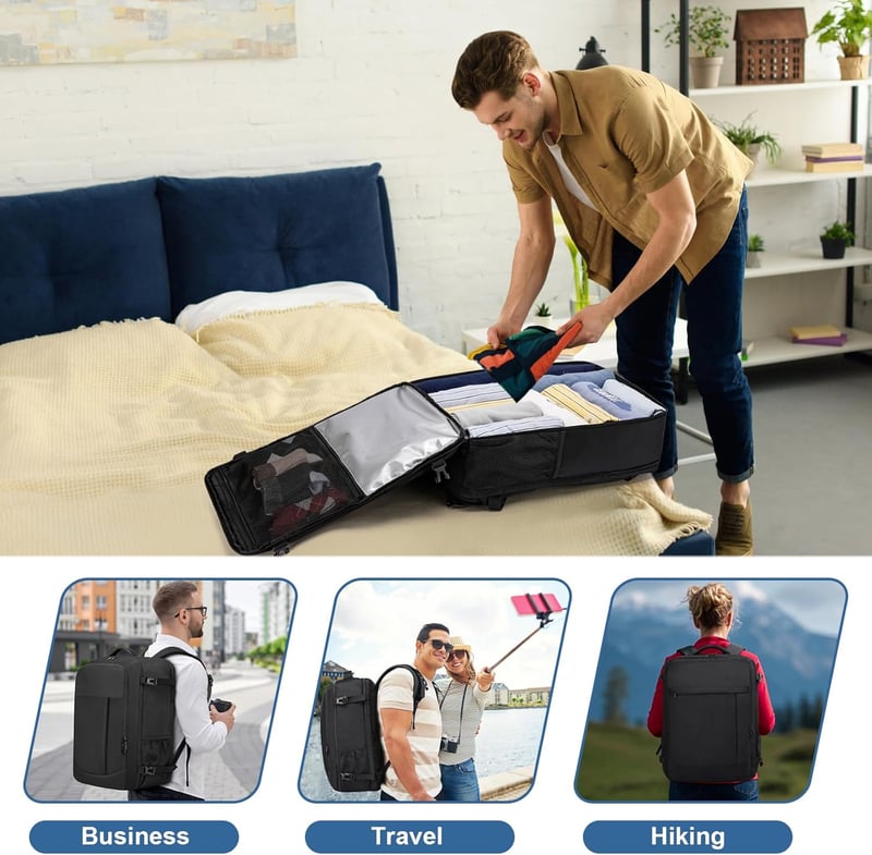 LIGSAN 55x40x20 cm Utazási Hátizsák Repülőgépes Kézipoggyász 44L Laptop Táska - Lufthansa 55x40x20cm-44L, Black