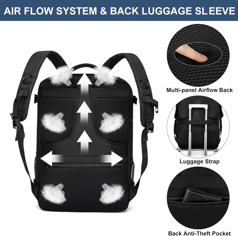 LIGSAN 55x40x20 cm Utazási Hátizsák Repülőgépes Kézipoggyász 44L Laptop Táska - Lufthansa 55x40x20cm-44L, Black