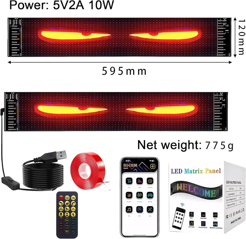 Lihaian LED Autó Szem Világítás Teherautókhoz - Bluetooth Okos Színes Dinamikus Ablak Dekoráció USB Csatlakozással