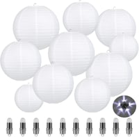 LIHAO 10 Darabos Fehér Papír Lampion Szett LED Világítással Kerek Lámpabúra Esküvői Dekoráció Összehajtható Különböző Méretek 1