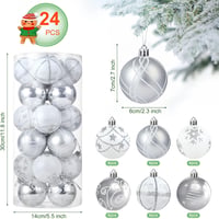 LIHAO 24 db Ezüst Műanyag Karácsonyfadísz Gömb 6 cm - Karácsonyfa Dekoráció Gömbök Ünnepi Díszítés 2