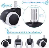 LIHAO 5 db kemény padlós irodai szék forgó kerekek 11 mm, 10 mm / 50 mm kerékszett fekete-fehér 2