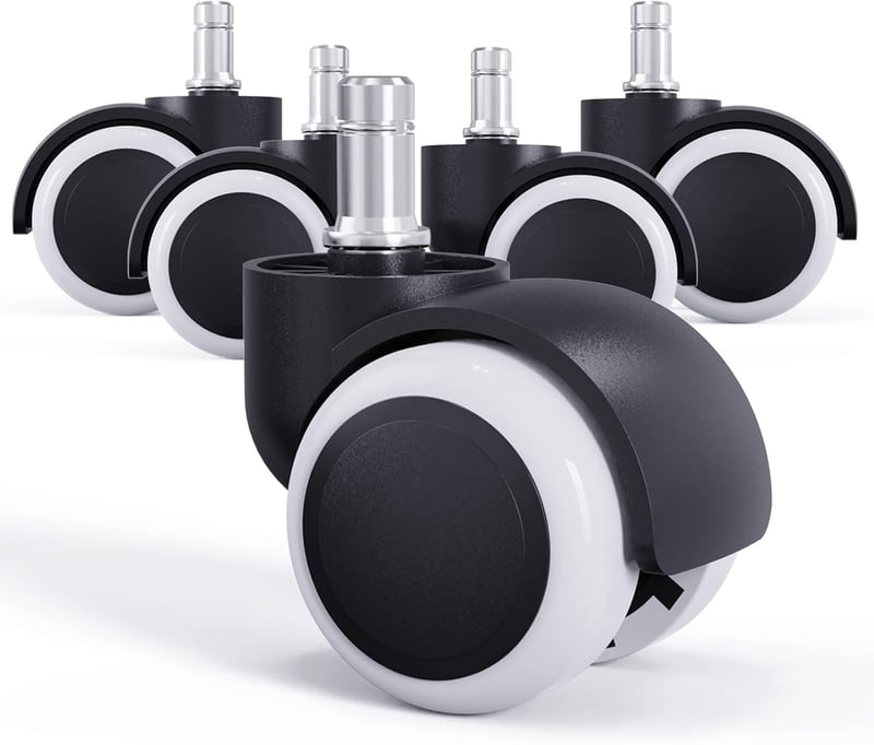 LIHAO 5 db kemény padlós irodai szék forgó kerekek 11 mm, 10 mm / 50 mm kerékszett fekete-fehér