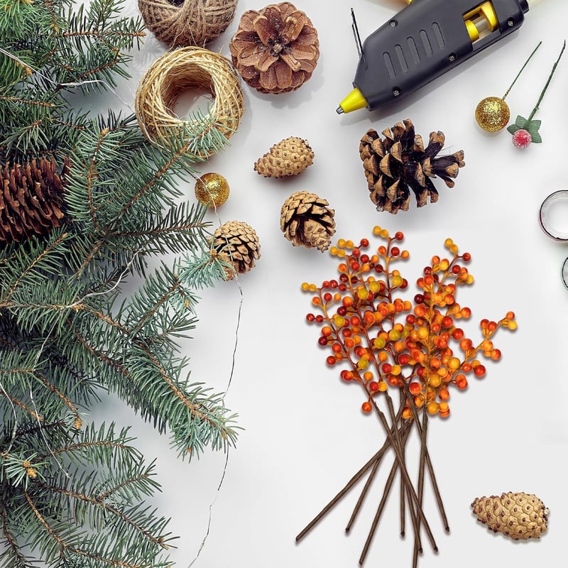 LIHIQIYA Műbogyós Őszi Dekoráció - 20 db Narancssárga Bogyós Ág Koszorúkhoz, Karácsonyi Díszítéshez, Adventi Dekorációhoz, 30 cm