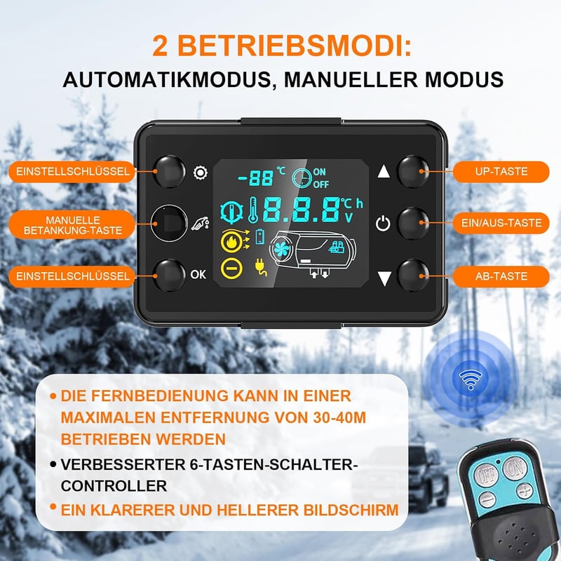 Likaci 5-8KW Diesel Fűtés 12V/24V LCD Kijelzővel és Távirányítóval Autóhoz
