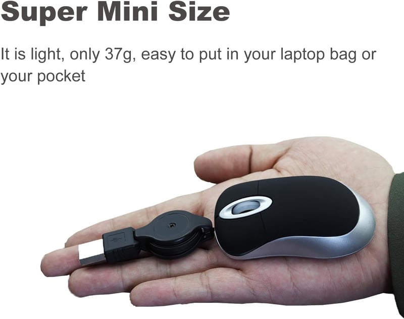 LIKE SHOW Mini Egér Vezetékes Visszahúzható USB Kábellel 1600 DPI Gamer Egerek PC Laptop Asztali Hordozható Utazáshoz Fekete