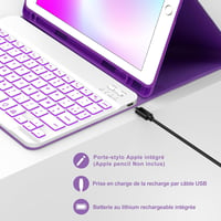 Lila iPad Billentyűzet Tok – 9.7" (5./6. generáció, Air 1/2), Bluetooth, Levehető Háttérvilágításos AZERTY Billentyűzet, Mágneses 8