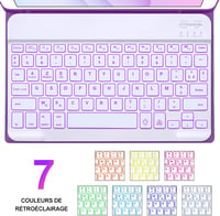 Lila iPad Billentyűzet Tok – 9.7" (5./6. generáció, Air 1/2), Bluetooth, Levehető Háttérvilágításos AZERTY Billentyűzet, Mágneses 5