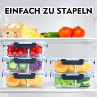 Liliume staklena posuda za hranu s poklopcem, 3 pregrade, Meal Prep kutija, 1040 ml, set od 5 komada za doziranje hrane 3