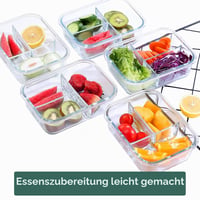 Liliume staklena posuda za hranu s poklopcem, 3 pregrade, Meal Prep kutija, 1040 ml, set od 5 komada za doziranje hrane 5